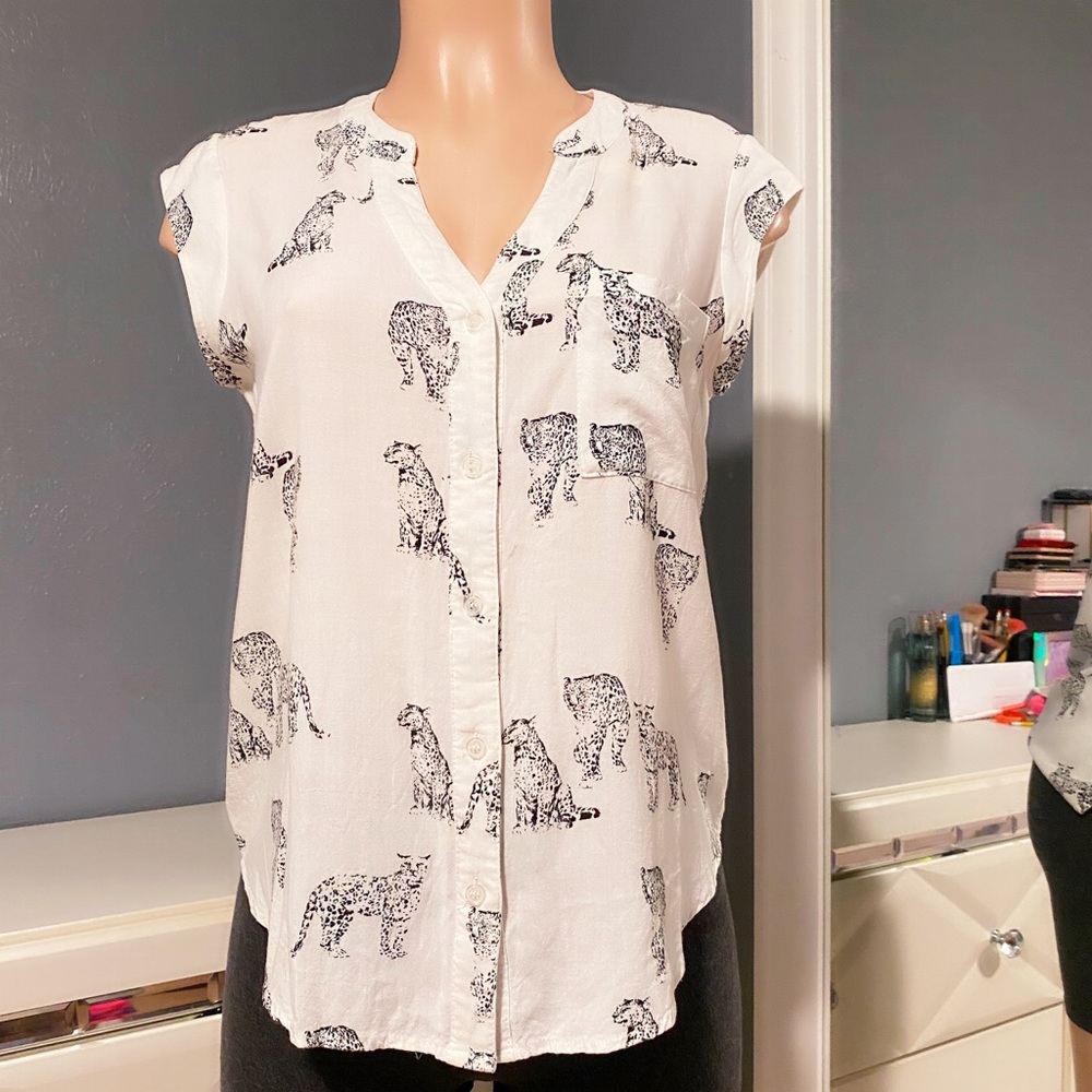 Leopard Print White Button Up Shirt